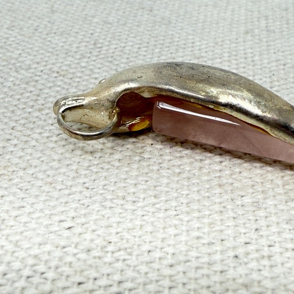 Dolphin Crystal Point Pendant Sterling Silver Rose Quartz Pink - Picture 7 of 9